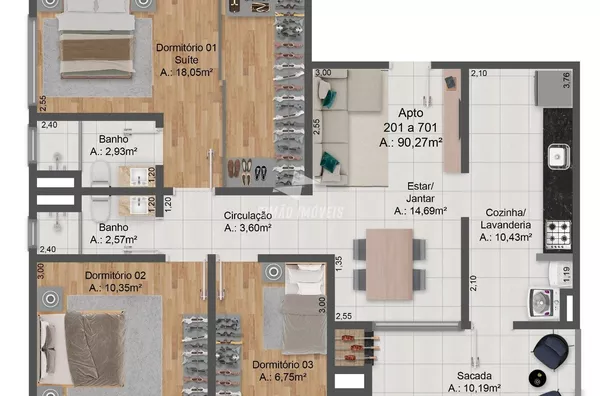 Apartamentos para venda, 3 quarto(s), Bairro Três Vendas, Erechim