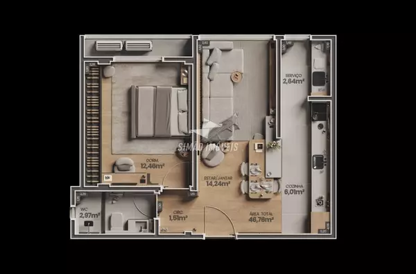 Apartamento para venda, 1 Quarto, Bairro Linho, Erechim