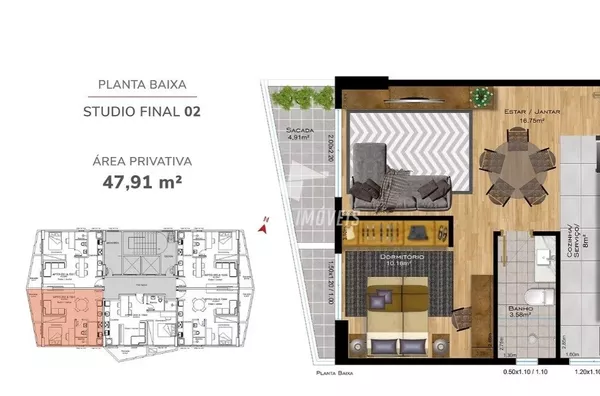 Apartamento para venda, 1 quarto(s),  Bairro Fátima, Erechim