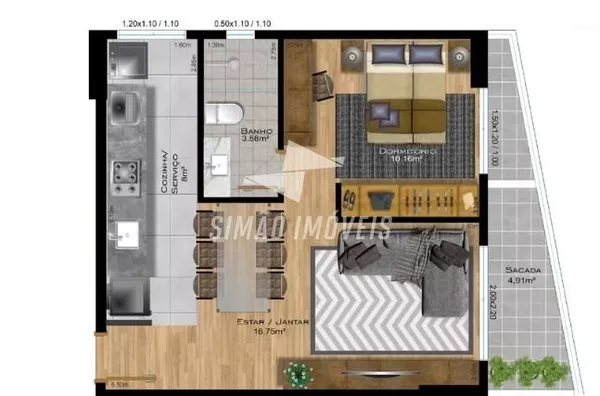 Apartamento para venda, 1 Quarto,  Bairro Fátima, Erechim