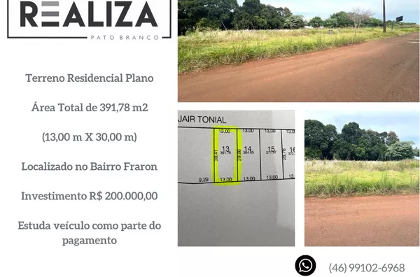 Terreno para venda,  Localizado no Bairro Fraron na cidade de Pato Branco-PR