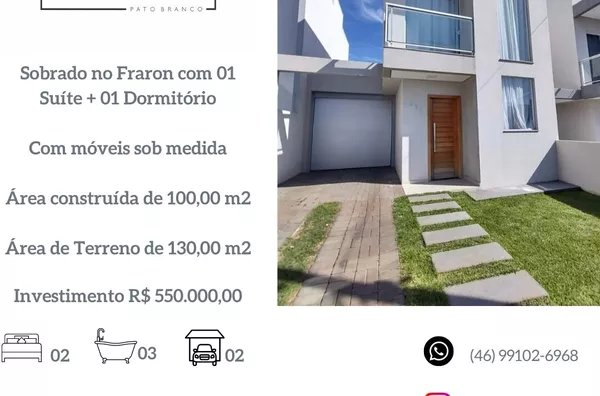 Sobrado para venda, Localizado no Bairro Fraron em Pato Branco-PR