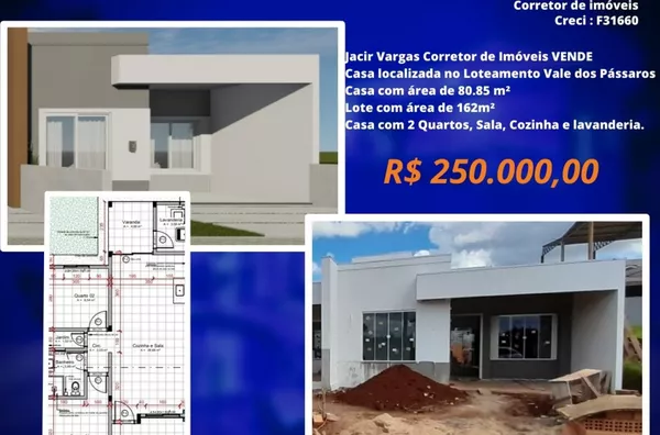 Casa á venda localizada no loteamento vale dos pássaros 