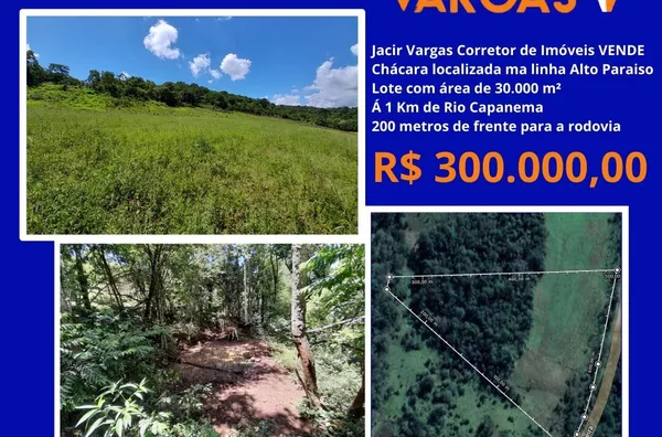 Chácara á venda localizada na Linha Alto Paraíso 