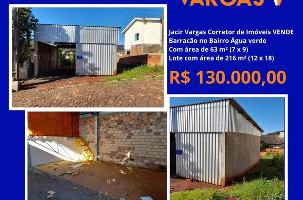 Barracão á venda localizado no Bairro Água verde 