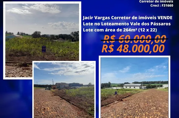 Lote á venda localizado no Loteamento Vale dos Pássaros 