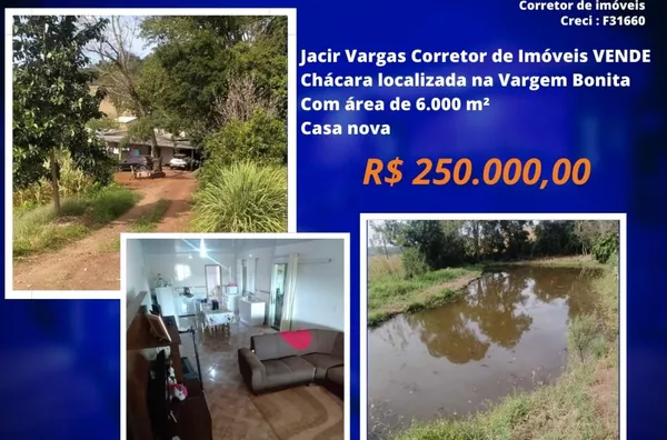 Chácara á venda localizada na Linha Vargem Bonita 