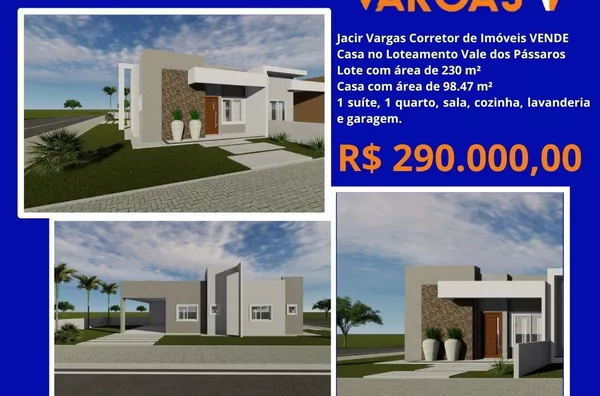 Casa á venda localizada no loteamento vale dos pássaros 